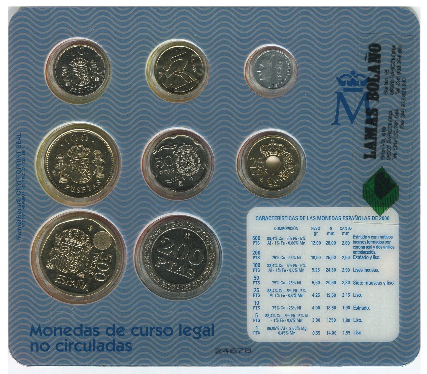 España - 2000 - Juan Carlos I Carteras - Nº 0581 - FDC / MS - Año 2000 (8 monedas)