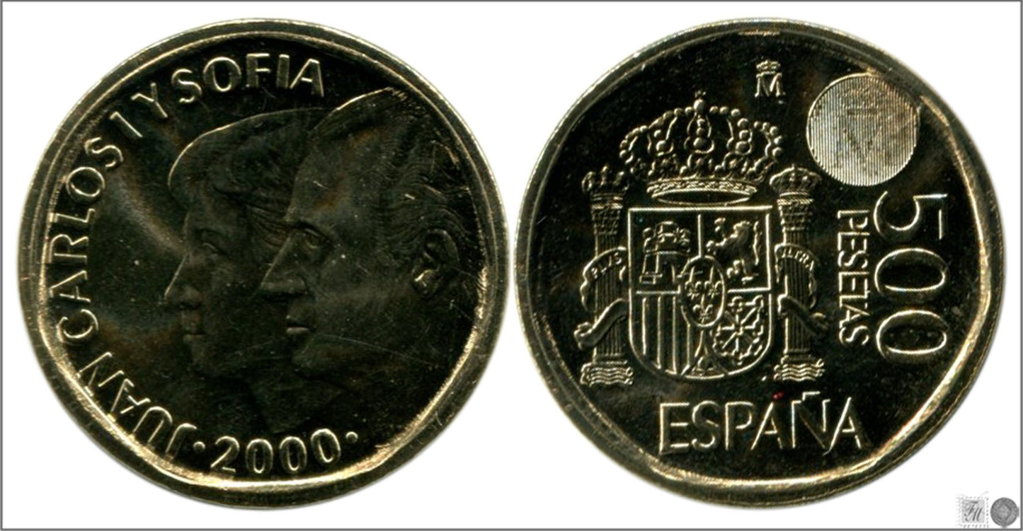 España - 2000 - Juan Carlos I - Nº 00555 - S/C / UNC - 500 ptas 2000 / Variante canto ancho