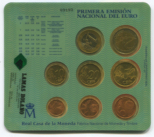 España - 2000 - Monedas Euros en cartera oficial - FDC / MS - Año 2000 (8 monedas)