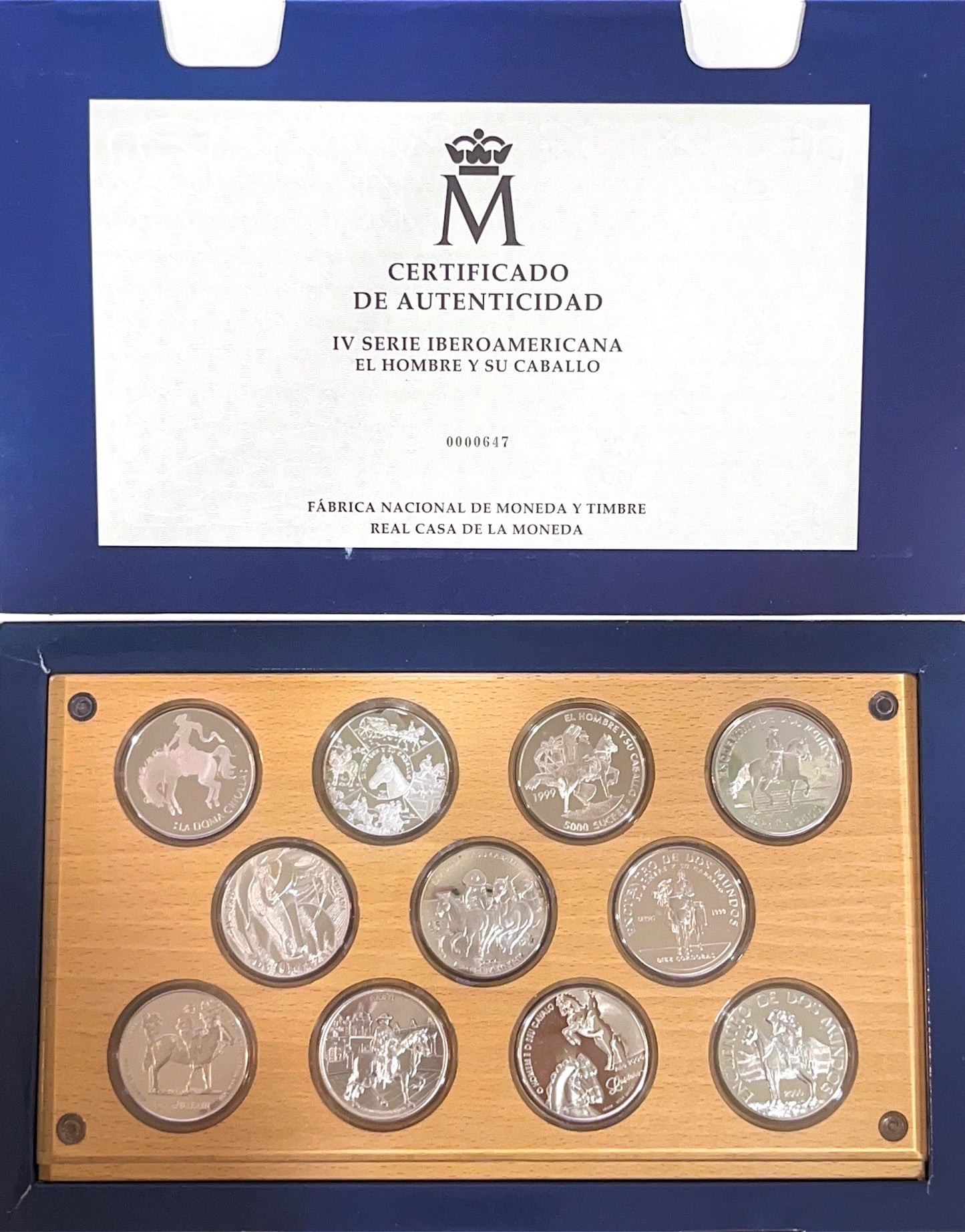 España - 2001 - Conmemorativas FNMT - Nº 00599 - PROOF - 4ª Serie Iberoamericana año 2000 / El Hombre y su Caballo / 11 monedas