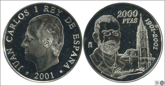 España - 2001 - Conmemorativas FNMT - Nº 00603 - PROOF - 2000 ptas Leopoldo Alas Clarín 2001 / En estuche