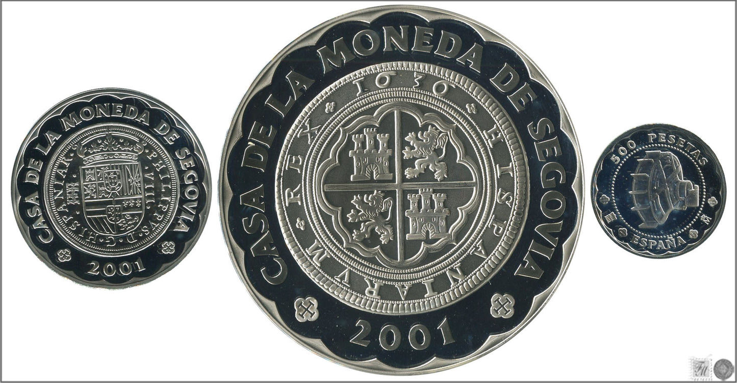 España - 2001 - Conmemorativas FNMT - Nº 00759/61 - PROOF - Casa Segovia 2001 (3 monedas) / En estuche / 202,46 gr. plata