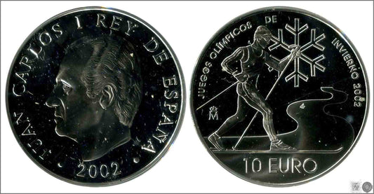 España - 2002 - Conmemorativas FNMT - PROOF - 10 € 2002 / Olimpiada Esquiador / En capsula / 27 gr. de plata