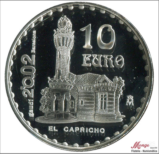 España - 2002 - Conmemorativas FNMT - PROOF - 10 € Gaudí 2002 El Capricho/ Plata / En capsula