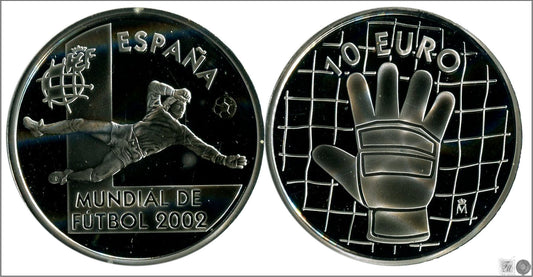 España - 2002 - Conmemorativas FNMT - PROOF - 10 € Mundial Futbol 2002 Guante / 27 gr. plata - En estuche