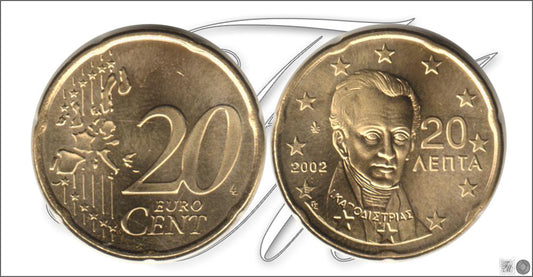 España - 2002 - Monedas Euros circulación - S/C / UNC - 20 Centimos año 2002 de Grecia Emitida en España / Lleva la letra E en l