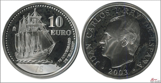 España - 2003 - Conmemorativas FNMT - PROOF - 10 € 2003 Buque Juan Sebastián el Cano/ 27 gr. plata en Capsula