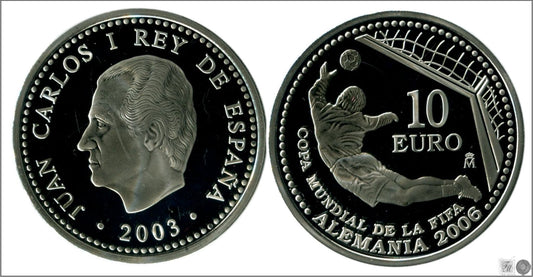 España - 2003 - Conmemorativas FNMT - PROOF - 10 € año 2003 Mundial 2006 Alemania / 27 gr. de plata en capsula