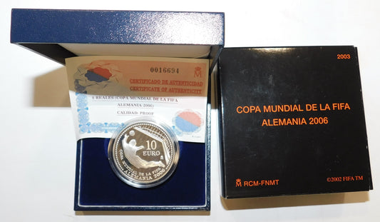 España - 2003 - Conmemorativas FNMT - PROOF - 10 € año 2003 Mundial 2006 Alemania / En estuche