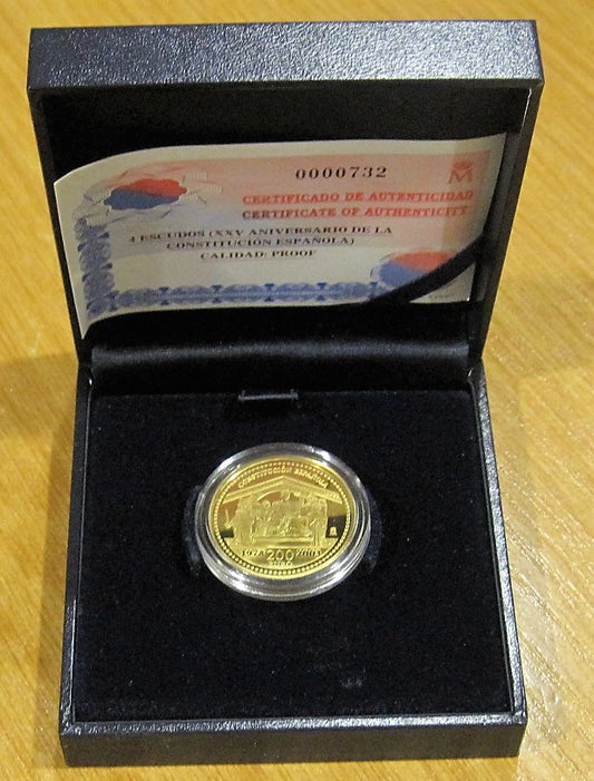 España - 2003 - Conmemorativas FNMT - PROOF - 200 € oro / XXV aniversario Constitucion 2003 / 13,50 gr. oro / En estuche