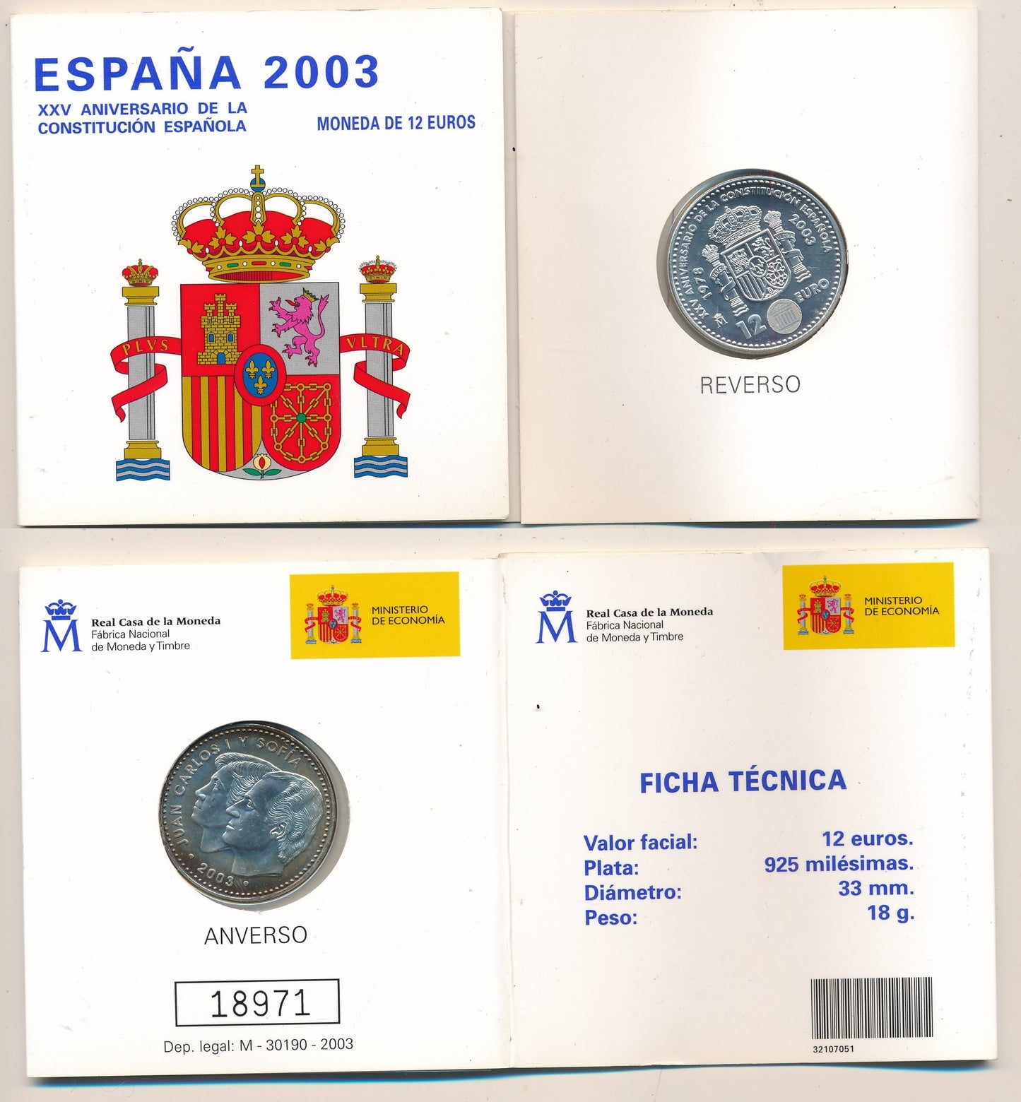 España - 2003 - Monedas euros en plata - FDC / MS - 12 € año 2003 / 25 Aniv. Constitución / En cartera oficial