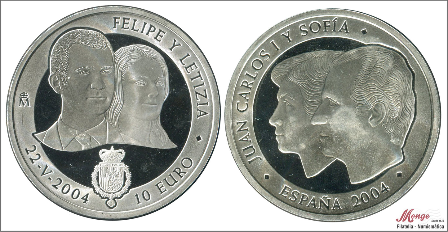 España - 2004 - Conmemorativas FNMT - PROOF - 10 € 2004 Boda Felipe y Leticia / 27 gr. Plata en capsula