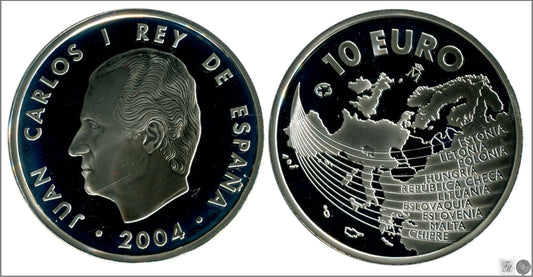 España - 2004 - Conmemorativas FNMT - PROOF - 10 € Ampliación Union Eu. 2004 / 27 gr. de plata / En capsula