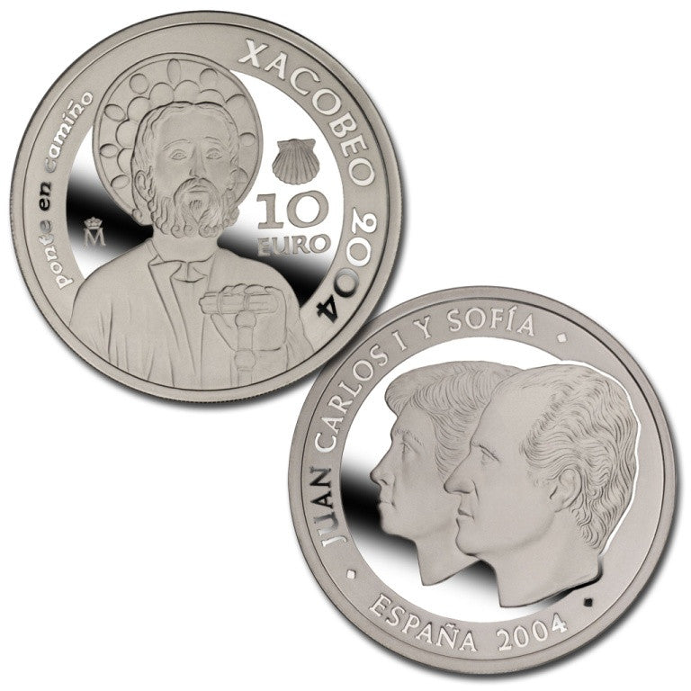 España - 2004 - Conmemorativas FNMT - PROOF - 10 € Xacobeo 2004 / 27 gr. plata - En estuche