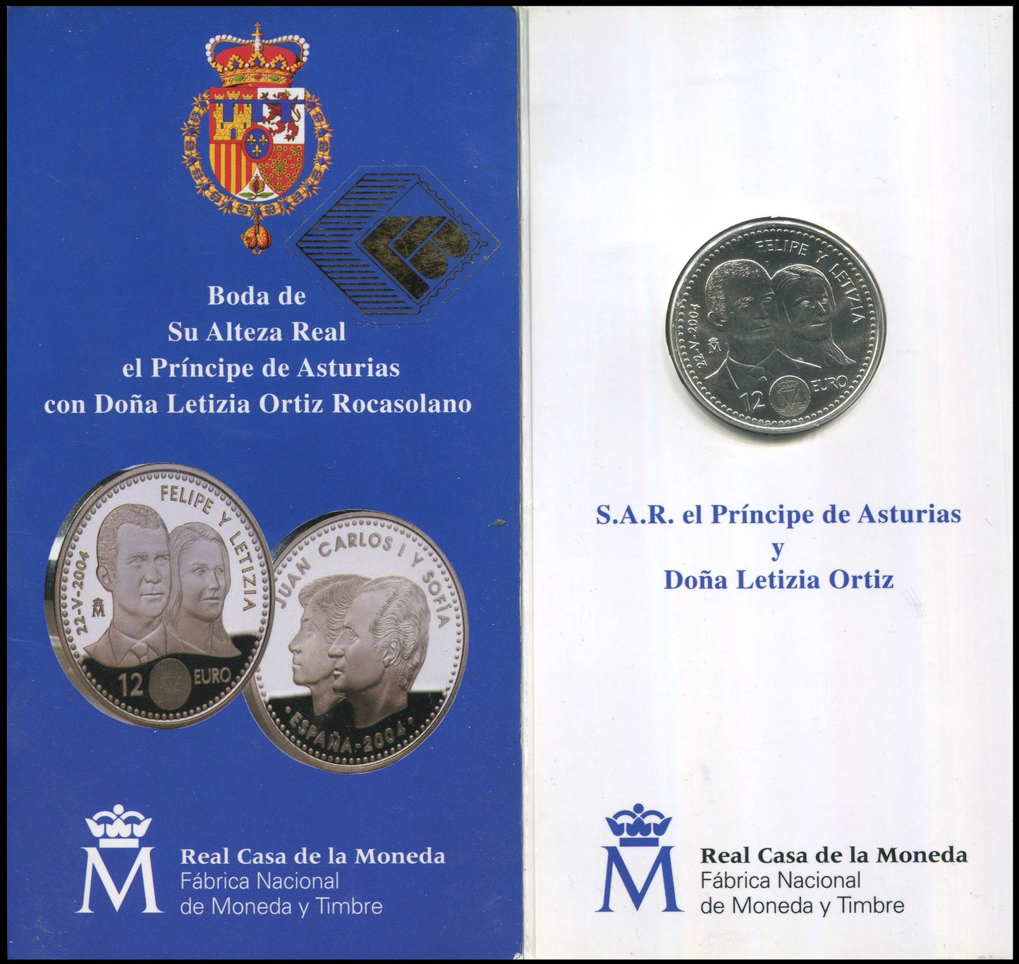 España - 2004 - Monedas euros en plata - FDC / MS - 12 € año 2004 Boda Felipe/Leticia / En cartera oficial