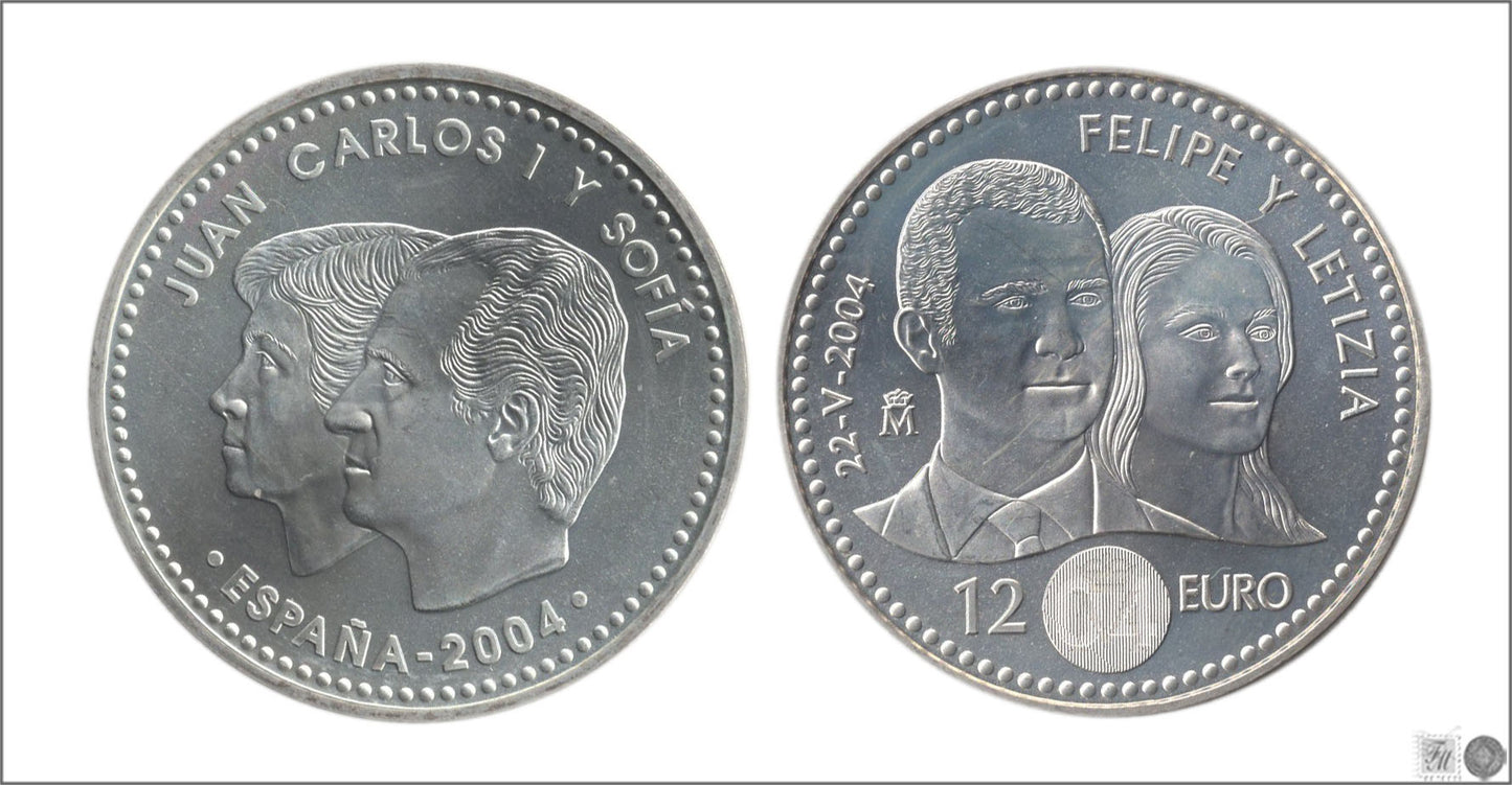 España - 2004 - Monedas euros en plata - S/C / UNC - 12 € año 2004 Boda Felipe/Leticia / Sobre Original