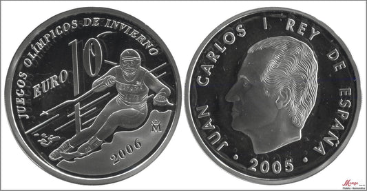 España - 2005 - Conmemorativas FNMT - PROOF - 10 € 2005 Juegos Olimpicos de invierno 2006 / Esquiador / En Capsula / 27 gr. plat