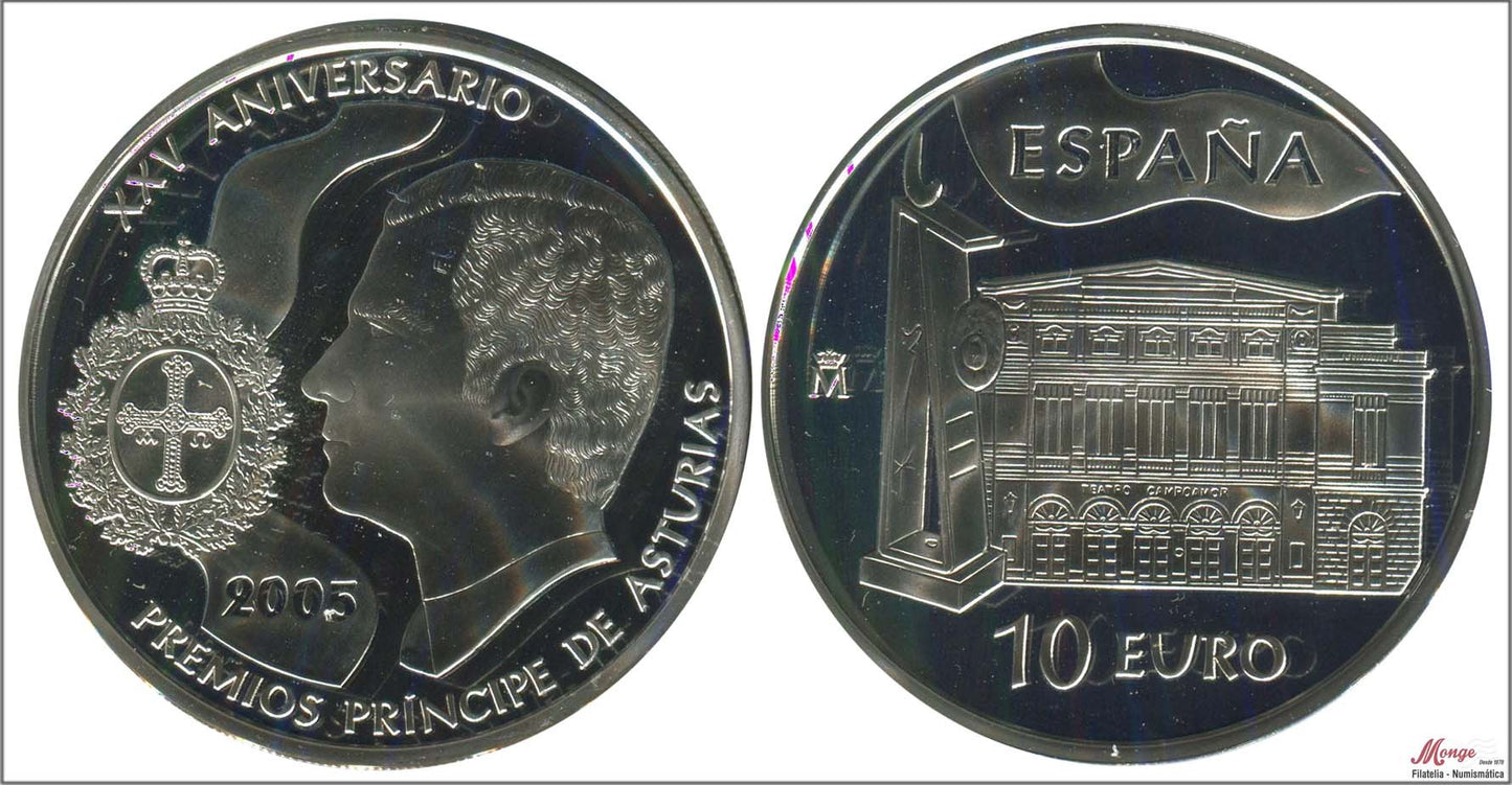 España - 2005 - Conmemorativas FNMT - PROOF - 10 € 2005 / Premios PP. Asturias / 27 gr. plata / En Capsula