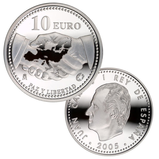 España - 2005 - Conmemorativas FNMT - PROOF - 10 € Paz y Libertad año 2005 / plata - En estuche