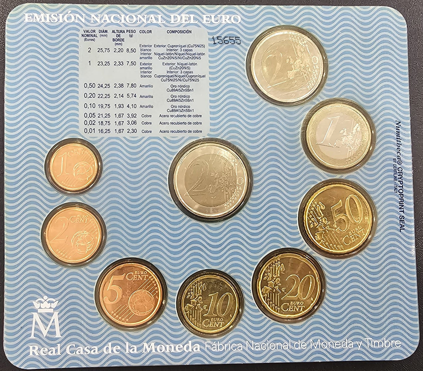 España - 2005 - Monedas Euros en cartera oficial - FDC / MS - Año 2005 (9 monedas) - oxidaciones