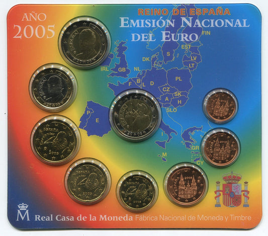 España - 2005 - Monedas Euros en cartera oficial - FDC / MS - Año 2005 (9 monedas)