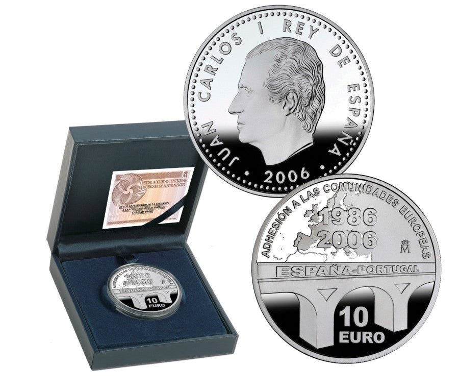 España - 2006 - Conmemorativas FNMT - PROOF - 10 € 2006 - 20 Aniv. Adhesión España/Portugal UE. / En estuche