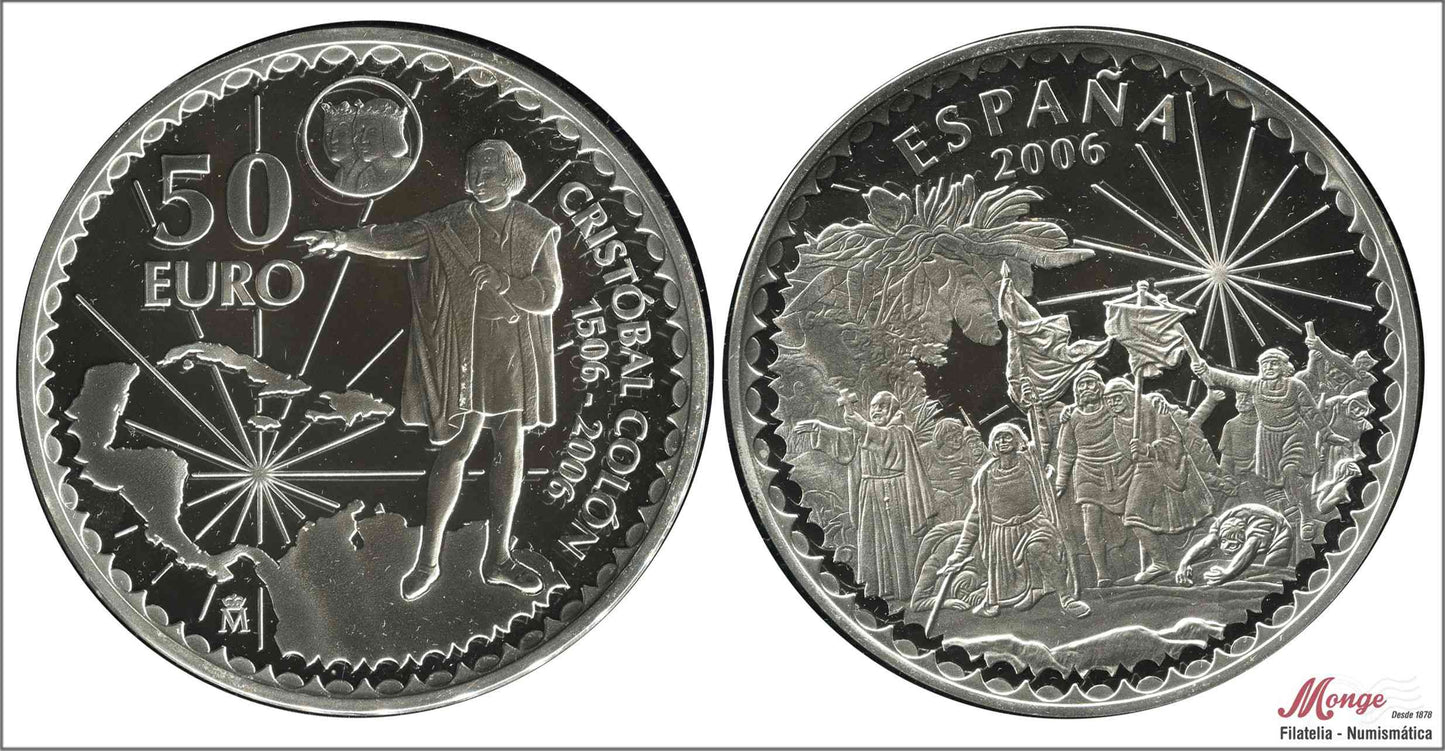 España - 2006 - Conmemorativas FNMT - PROOF - 50 € Cristobal Colon 2006 / Desembarco / 168,75 gr. plata / Con Capsula