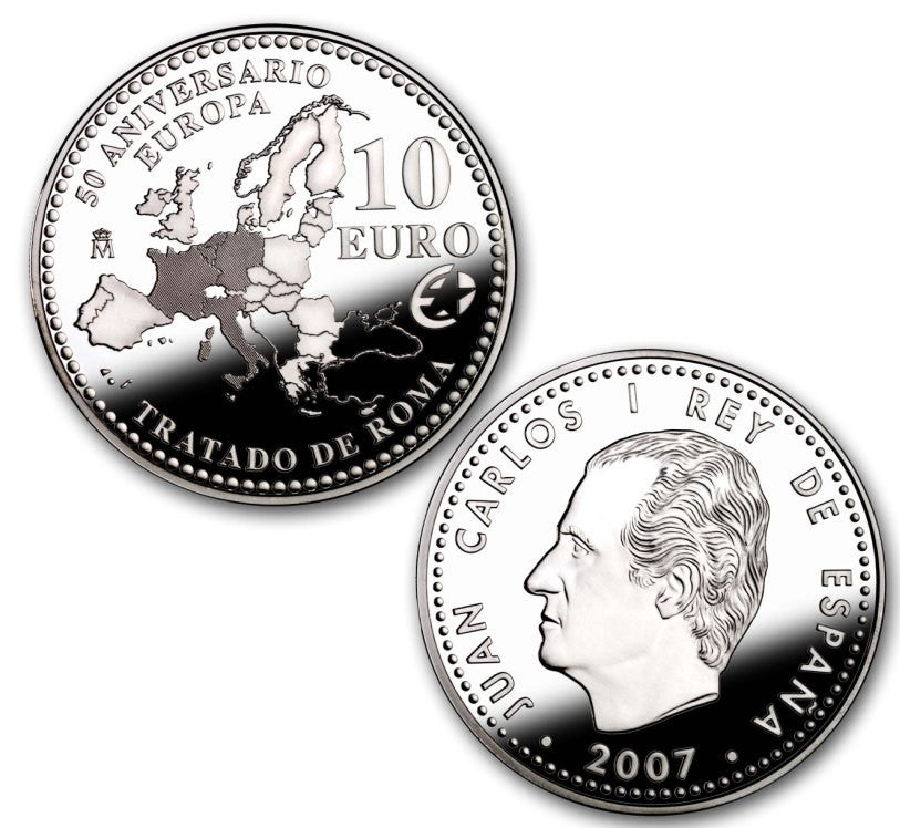 España - 2007 - Conmemorativas FNMT - PROOF - 10 € 2007 / 50 Aniv. Tratado Roma / 27 gr. plata / En Capsula