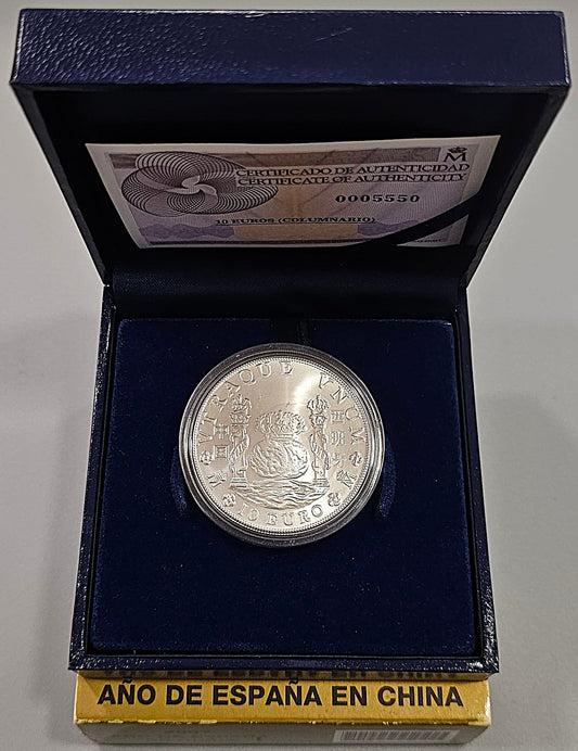 España - 2007 - Conmemorativas FNMT - PROOF - 10 € 2007 / Año España China / Columnario / 27 gr. Plata / En Estuche