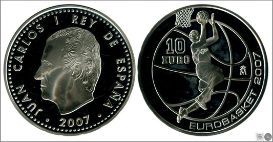 España - 2007 - Conmemorativas FNMT - PROOF - 10 € 2007 / Eurobasquet / 27 gr. Plata / En Capsula