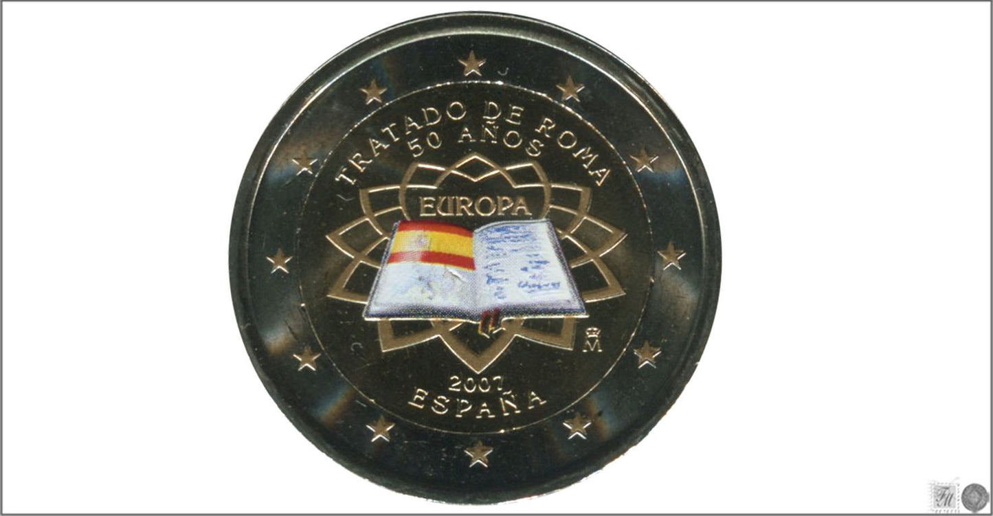 España - 2007 - Monedas Euros Color - S/C / UNC - 2 € Año 2007 / 50 Aniv. tratado Roma / Coloreada Bandera España