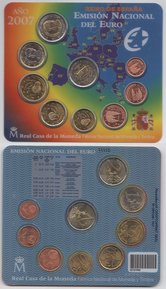 España - 2007 - Monedas Euros en cartera oficial - FDC / MS - Año 2007 (9 monedas)