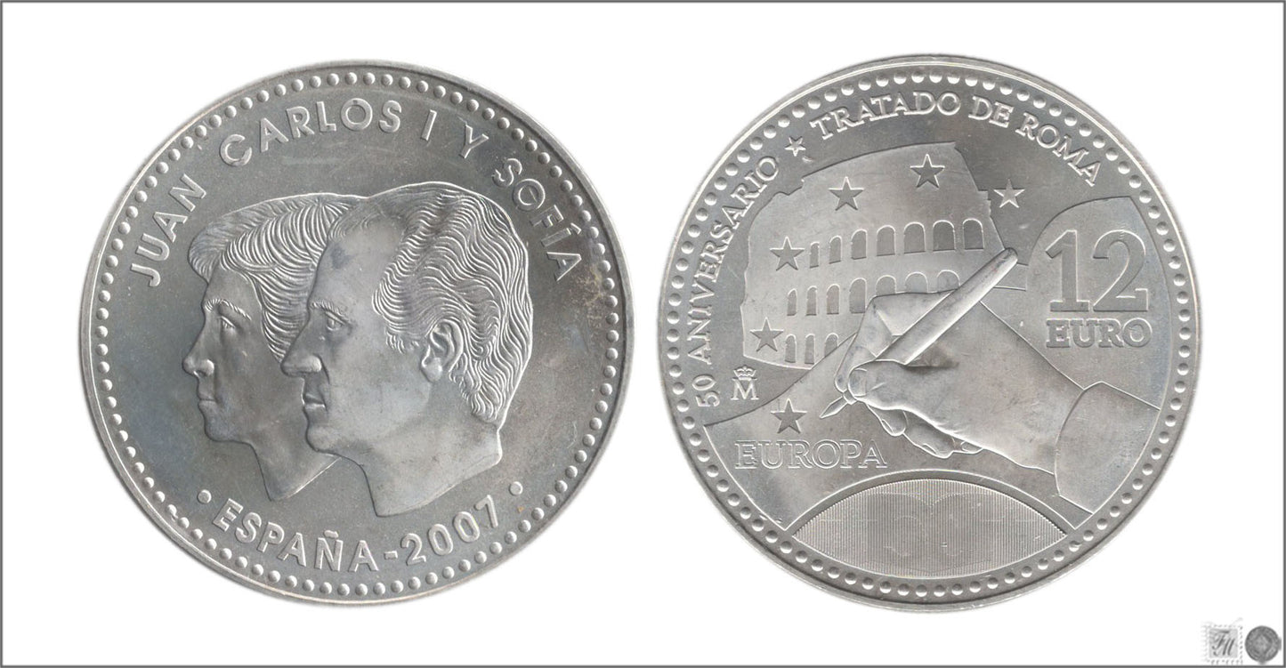 España - 2007 - Monedas euros en plata - S/C / UNC - 12 € Año 2007 / 50 Aniv. tratado Roma / Suelta