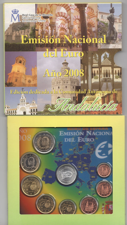 España - 2008 - Monedas Euros en cartera oficial - FDC / MS - Año 2008 / Autonomias Andalucía