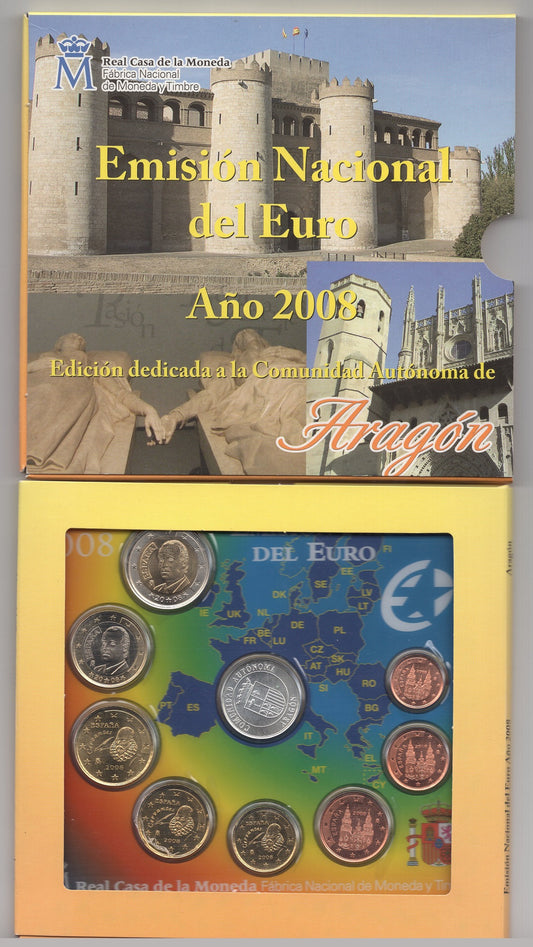 España - 2008 - Monedas Euros en cartera oficial - FDC / MS - Año 2008 / Autonomias Aragon