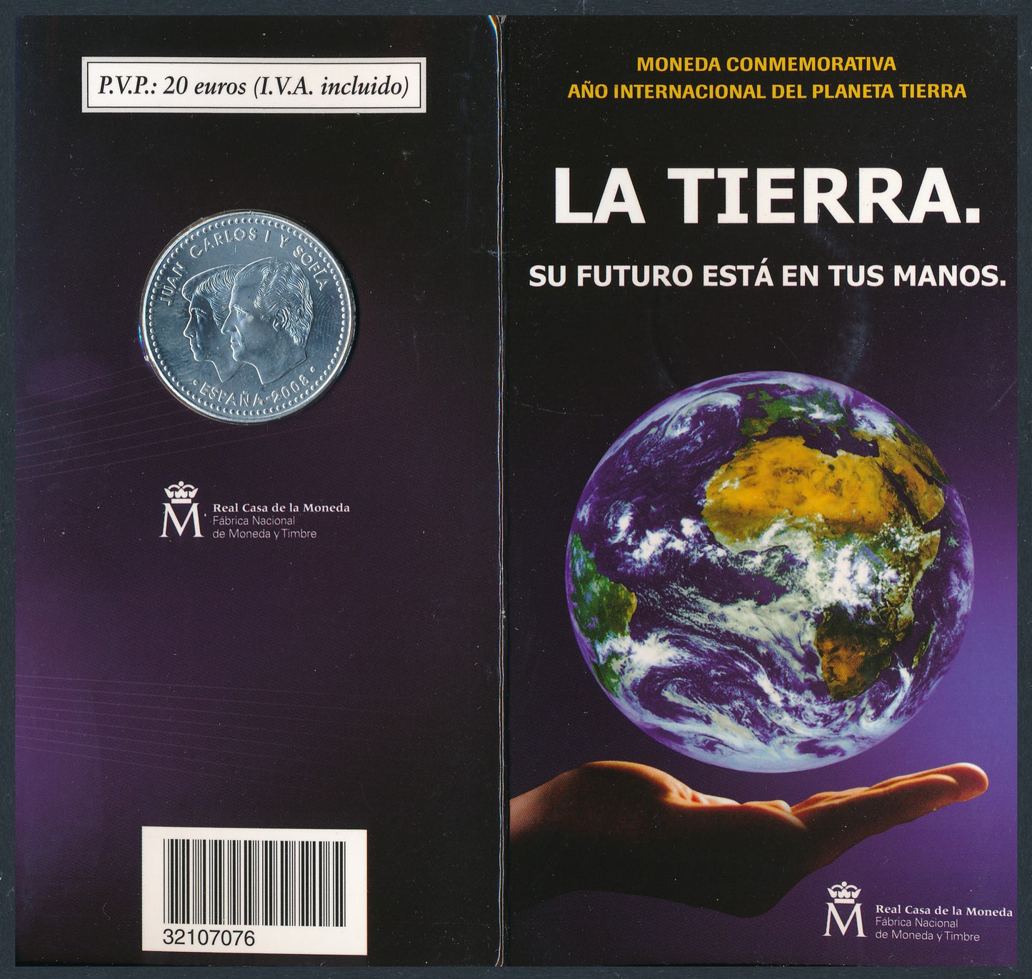 España - 2008 - Monedas euros en plata - FDC / MS - 12 € año 2008 / Año Planeta Tierra / En cartera oficial.