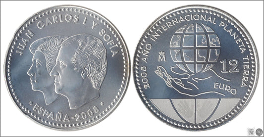 España - 2008 - Monedas euros en plata - S/C / UNC - 12 € año 2008 / Año Planeta Tierra / Sobre Original