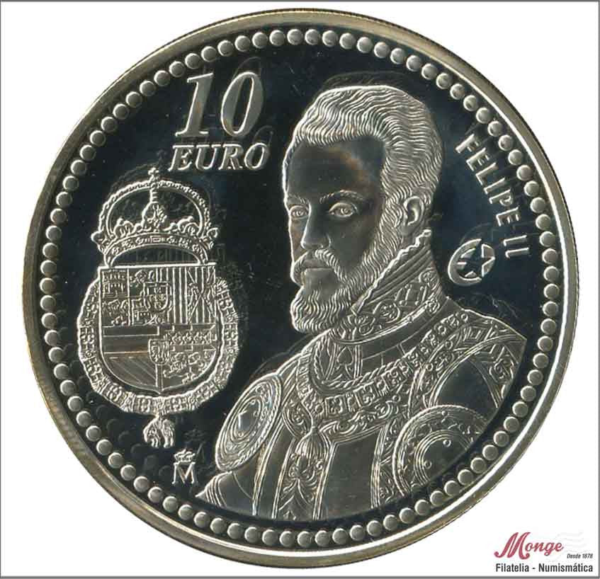 España - 2009 - Conmemorativas FNMT - PROOF - 10 € Año 2009 / Felipe II / 27 gr. plata en capsula