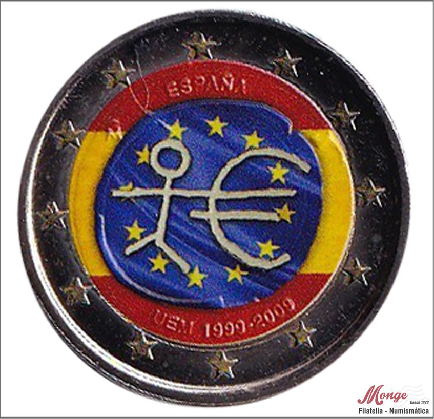 España - 2009 - Monedas Euros Color - S/C / UNC - 2 € Año 2009 / 10 Aniv. euro / Coloreada fondo bandera España