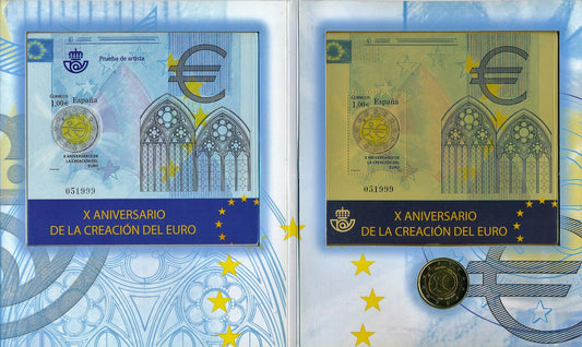 España - 2009 - Monedas Euros en cartera oficial - FDC / MS - 2 € Año 2009 / Aniversario Euro / En estuche con Hojita y Prueba