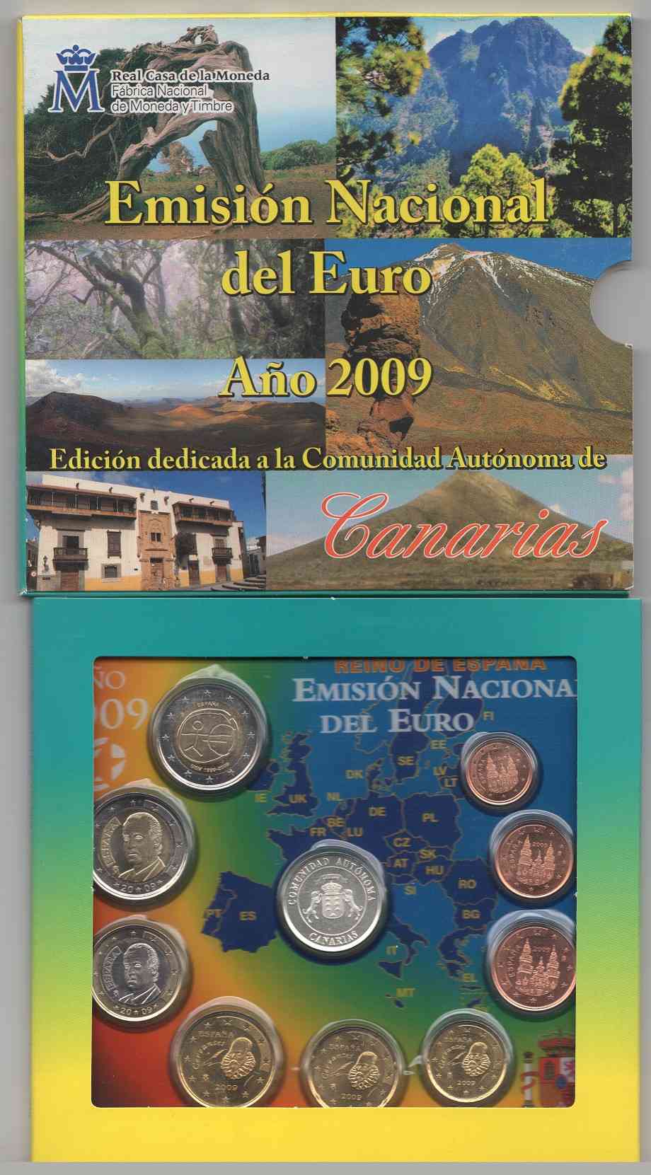 España - 2009 - Monedas Euros en cartera oficial - FDC / MS - Año 2009 / Autonomias Canarias