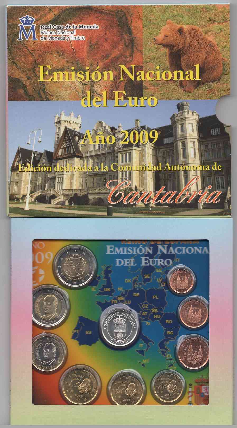 España - 2009 - Monedas Euros en cartera oficial - FDC / MS - Año 2009 / Autonomias Cantabria