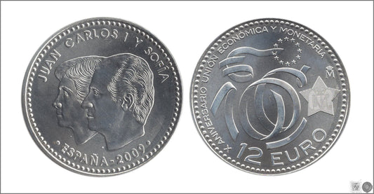 España - 2009 - Monedas euros en plata - S/C / UNC - 12 € Año 2009 / X Aniv. Union Monetaria - suelta