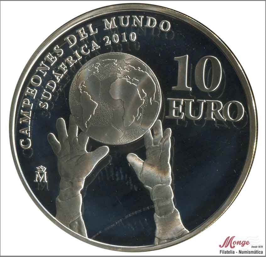 España - 2010 - Conmemorativas FNMT - PROOF - 10 € Año 2010 / Campeones Mundial Sudafrica / 27 gr. Plata en capsula