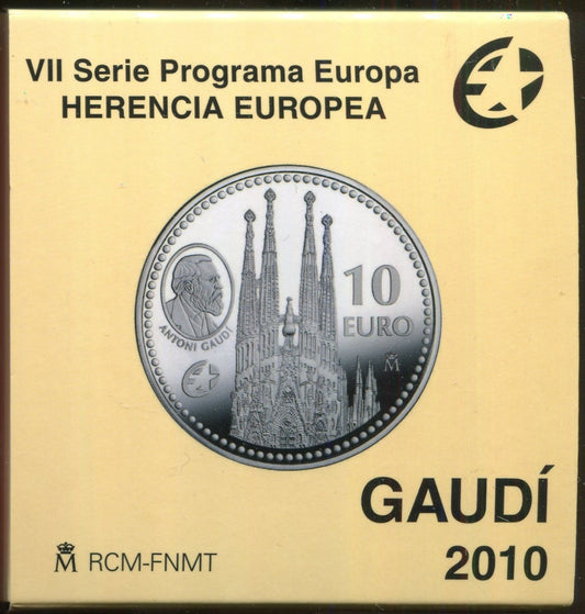 España - 2010 - Conmemorativas FNMT - PROOF - 10 € Año 2010 / Gaudí-Sagrada Familia / Plata / En estuche