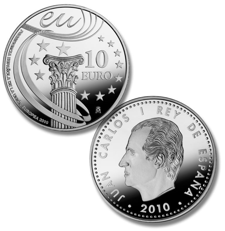 España - 2010 - Conmemorativas FNMT - PROOF - 10 € Año 2010 / Presidencia España en la U.E. / 27 gr. Plata / En capsula