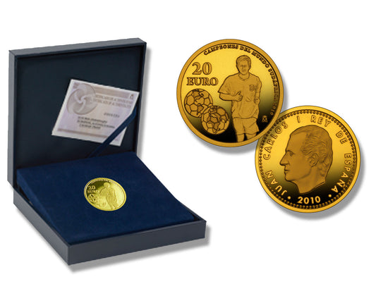 España - 2010 - Conmemorativas FNMT - PROOF - 20 € Año 2010 / Campeones Mundial Sudafrica / oro / En estuche