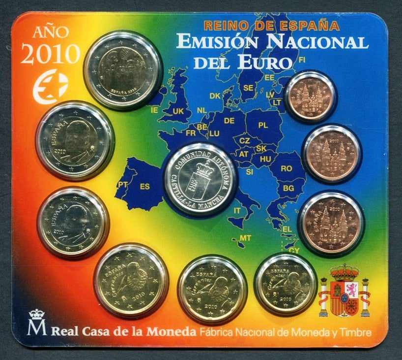 España - 2010 - Monedas Euros en cartera oficial - FDC / MS - Año 2010 (9 monedas) + 1 medalla