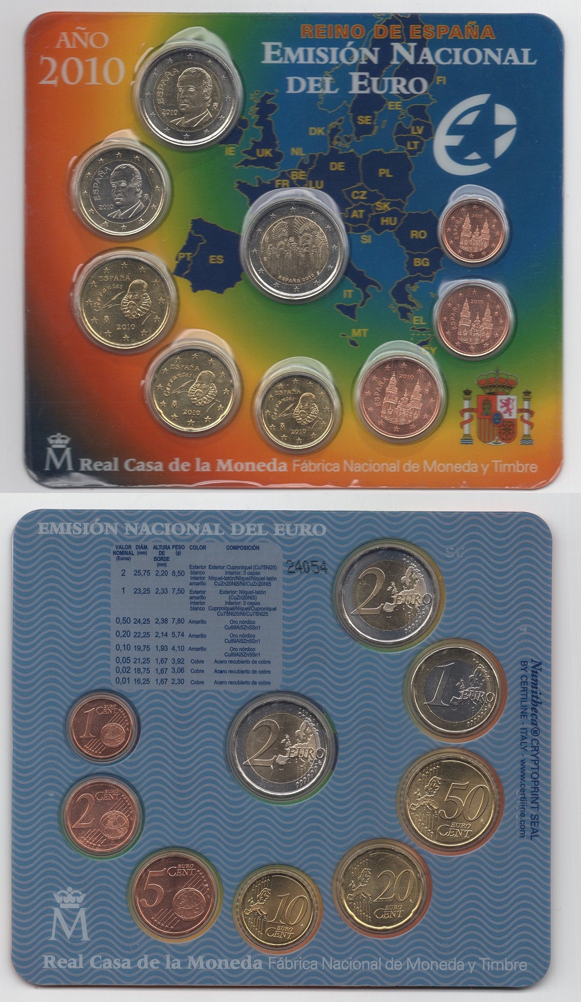 España - 2010 - Monedas Euros en cartera oficial - FDC / MS - Año 2010 (9 monedas)