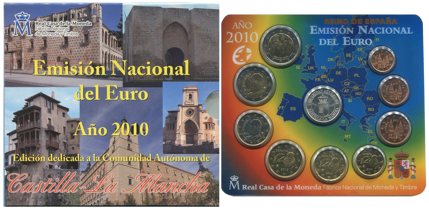 España - 2010 - Monedas Euros en cartera oficial - FDC / MS - Año 2010 / Autonomias Castilla-La Mancha